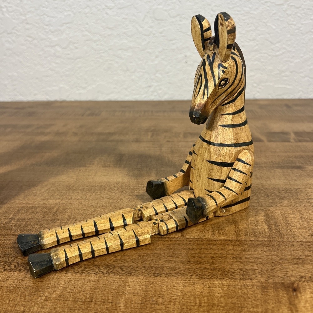 Wooden Shelf Sitters Handpainted Animals 2 Zebra & Elephant Wood Sitting - Picture 2 of 14